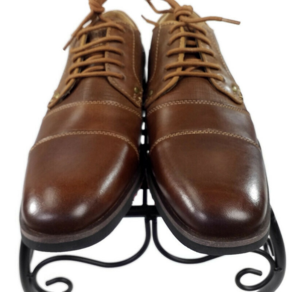 Steve Madden P-Notion Men’s Dark Tan Leather Lace-Up Derby Shoe NWOB - Picture 3 of 10